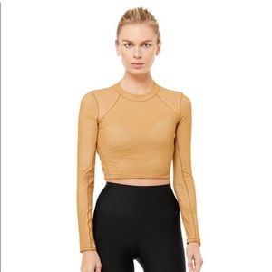 Alo Yoga Vision Long Sleeve Cropped Mesh Moves Caramel Size S